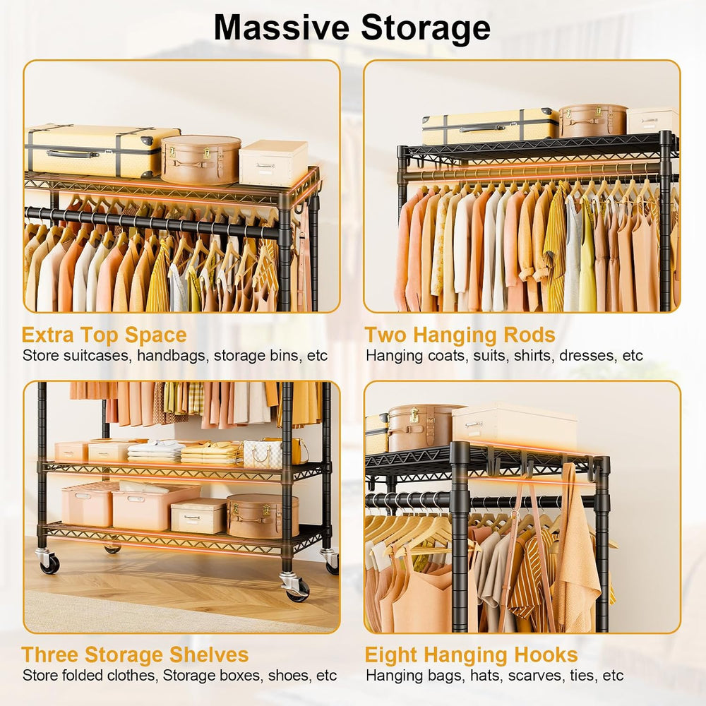 ULIFHOME P7 Rolling Clothes Rack, Clothing Racks for Hanging Clothes, Black