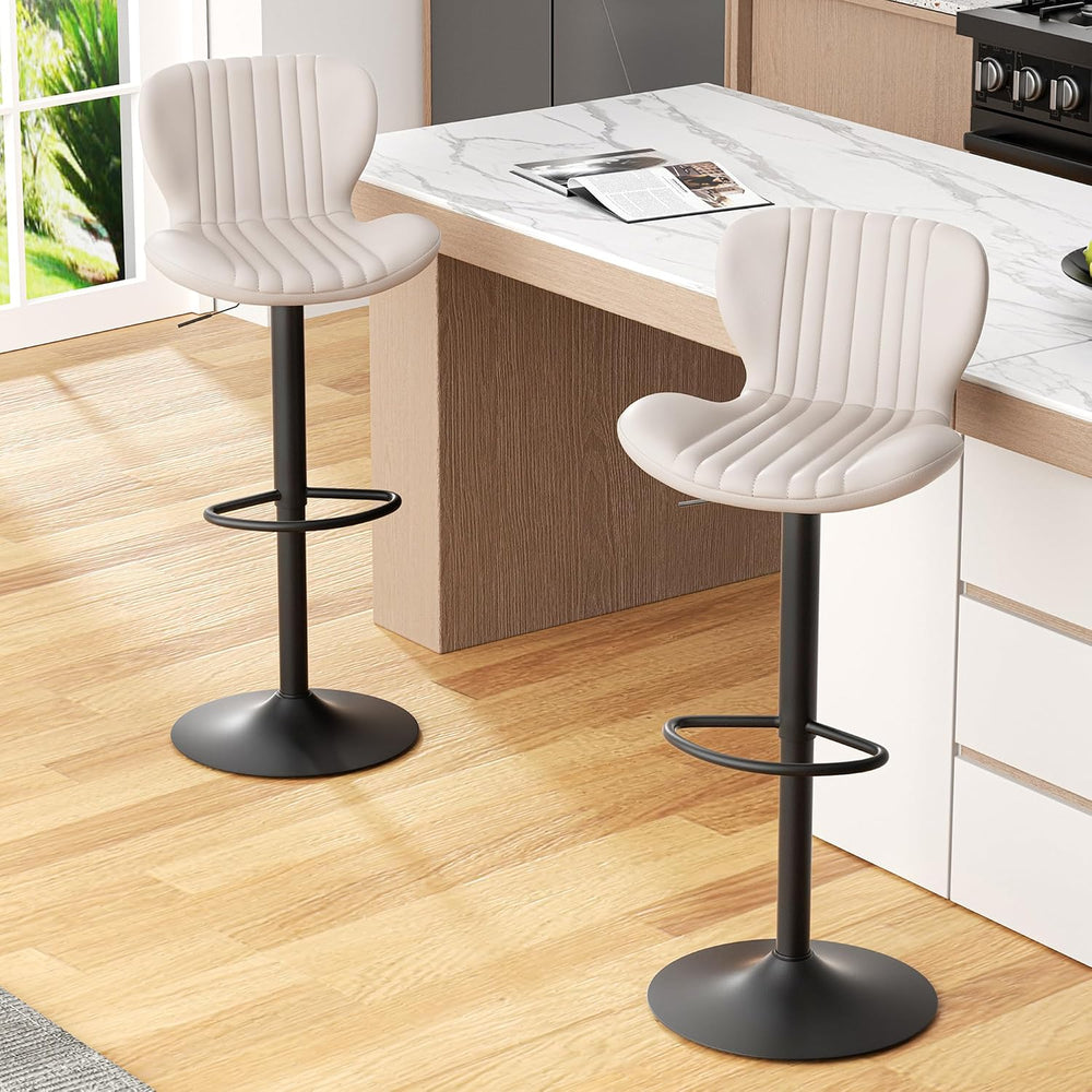 JAMFLY Bar Stools Set of 2, Leather Adjustable Barstools Counter Height Moder...