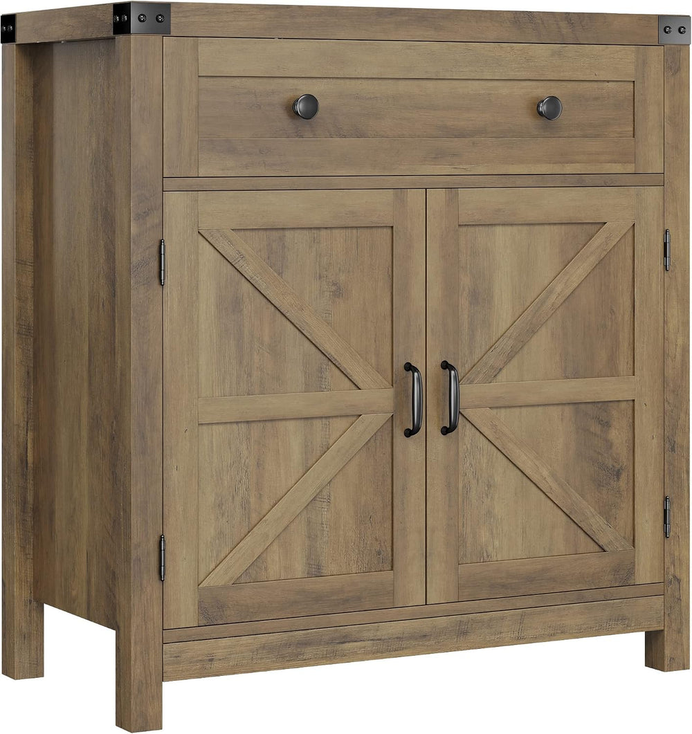 HOSTACK Kitchen Storage Cabinet, Farmhouse Coffee Bar Cabinet, Rustic Brown