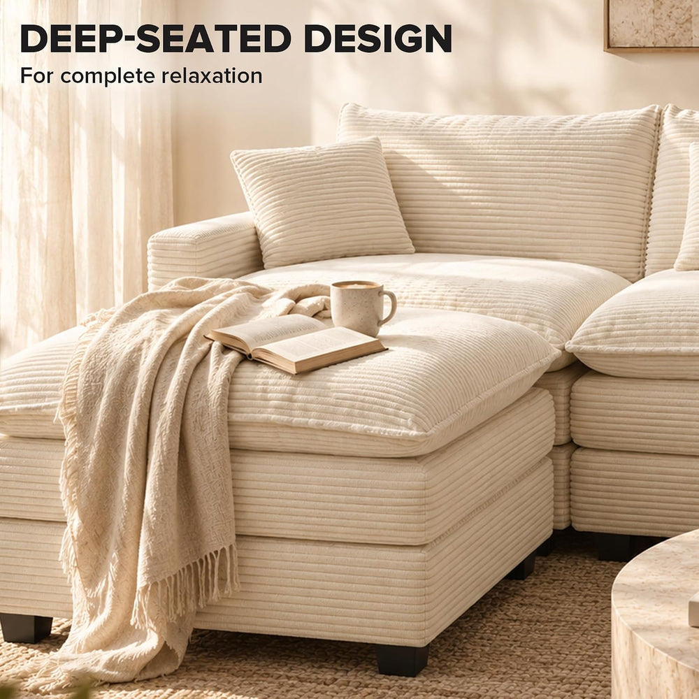 U Shaped Modular Sectional Sofa, 107" Cloud Couch with 2 Movable Ottomans