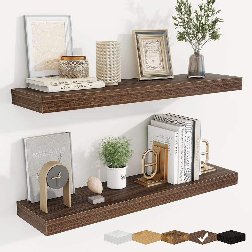 Floating Shelves for Wall, Wall Mounted Wood Shelves, Walnut, Set of 2, 30”