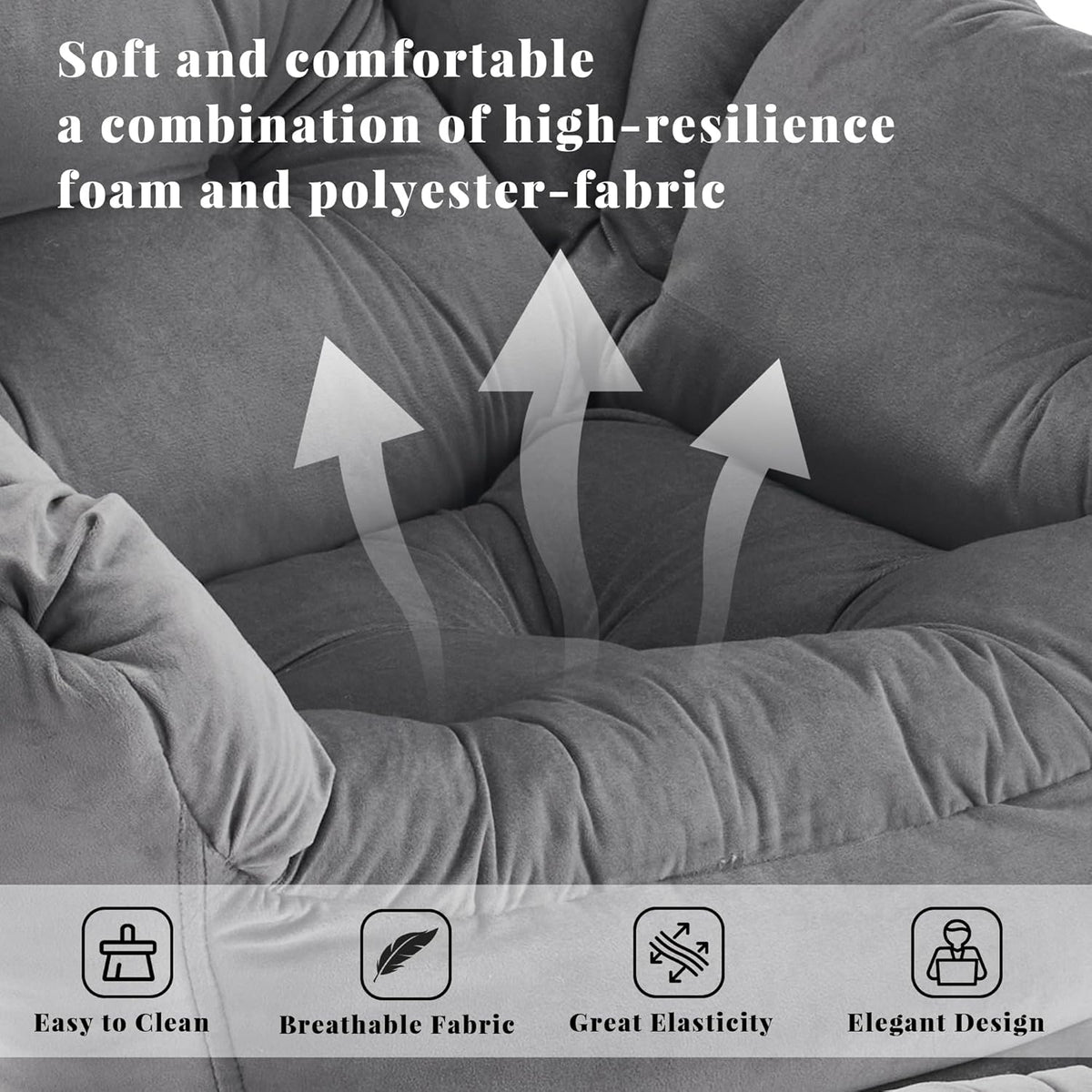 Lazy Chair with Ottoman, Comfy Accent Lounge Chair with Side Pocket, Modern Reading Armchair with Footrest, Upholstered Sofa Chair for Small Spaces, Bedroom, Living Room, Dorm, Darkgrey
