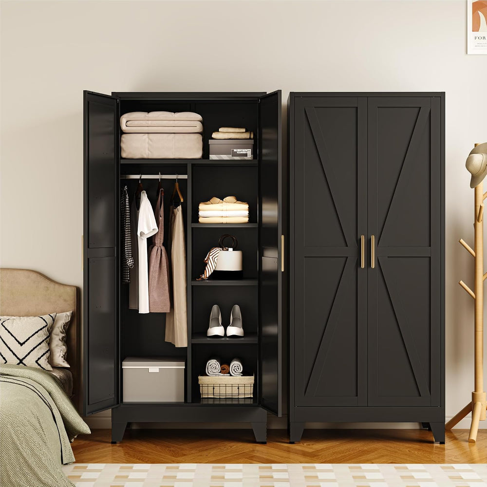 COFaR Metal Armoire Wardrobe Closet with Doors and Shelves & Hanging Rod,...