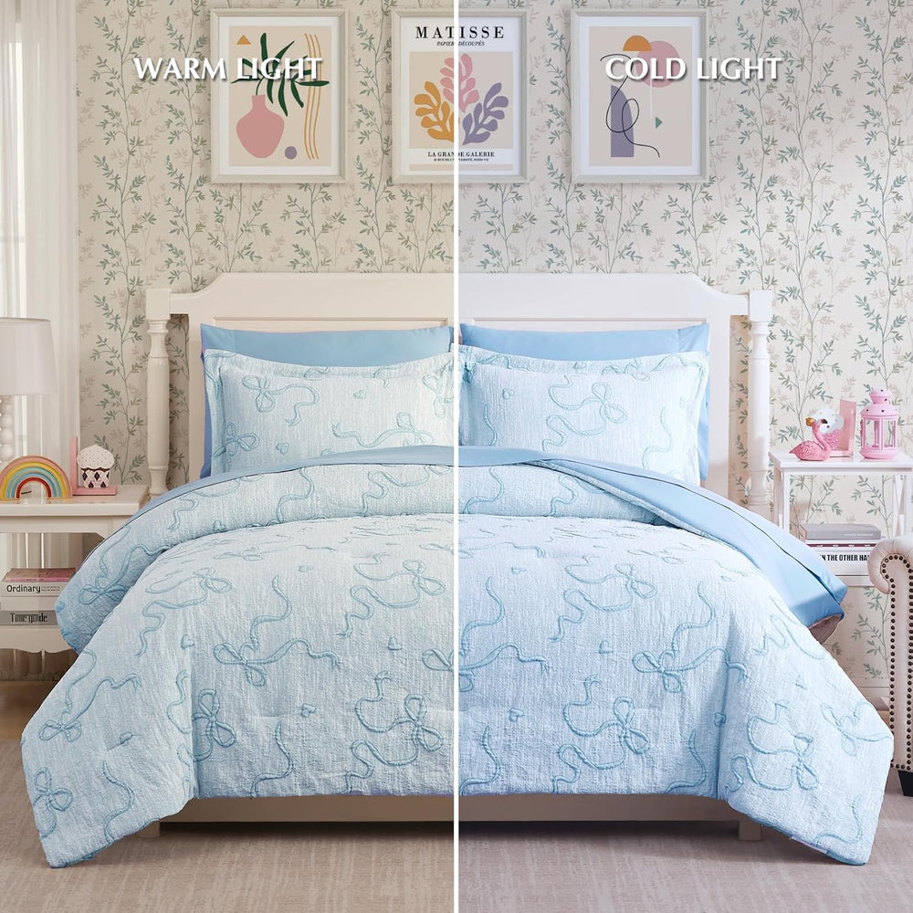 Full Size Comforter Sets for Girls - 7 Pieces Bow Bedding Set Bed in a Bag