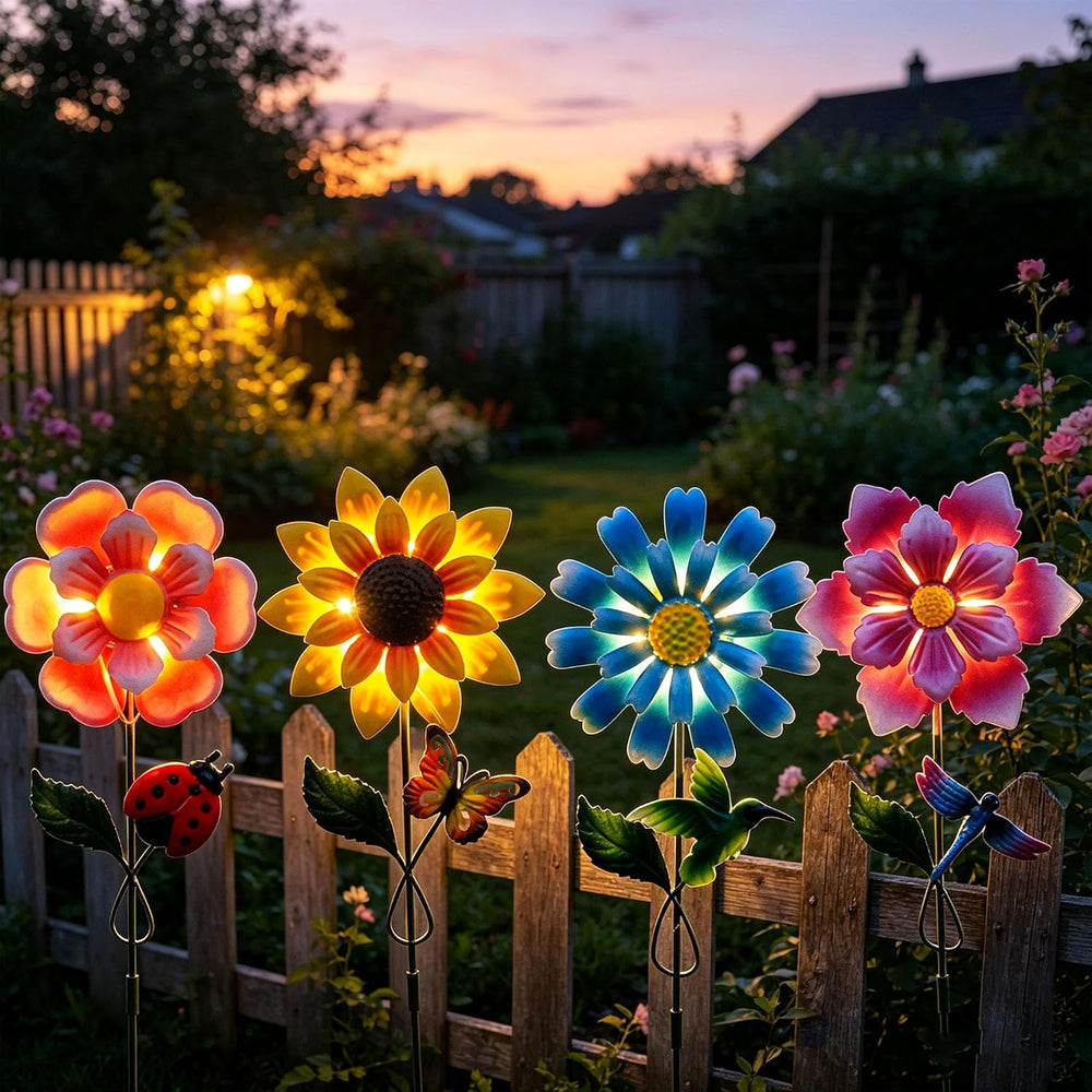 4 Pack Outdoor Solar Lights,Outdoor Waterproof Metal Art Stick Flowers,Garden...