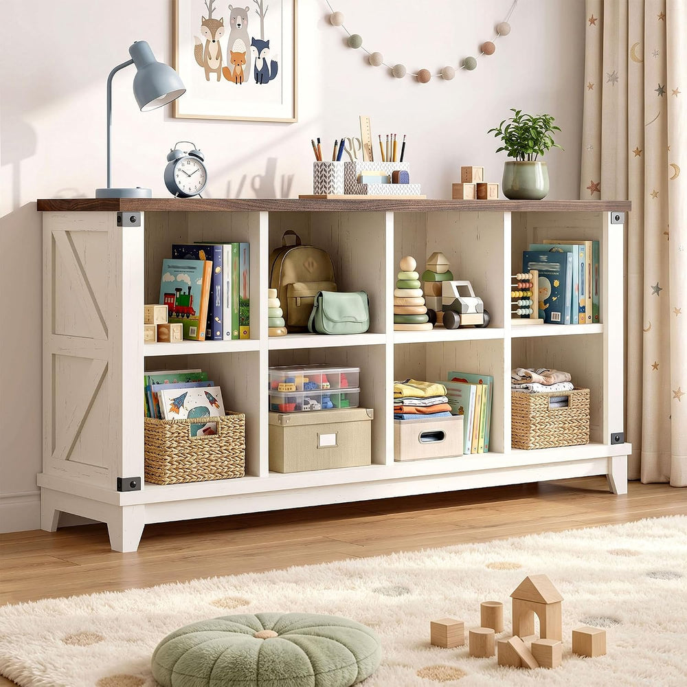 EnHomee Farmhouse 8 Cube Storage Organizer for Living Room, White
