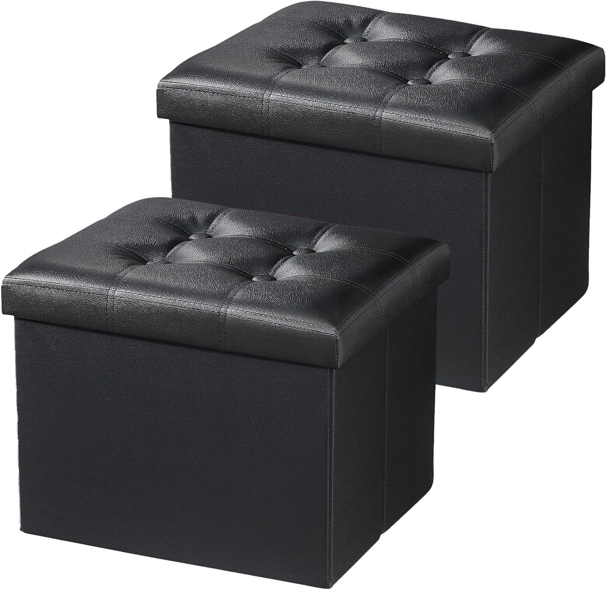 AmasSmile Ottoman with Storage,Folding Chest,17" Leather,Black 2 Pack