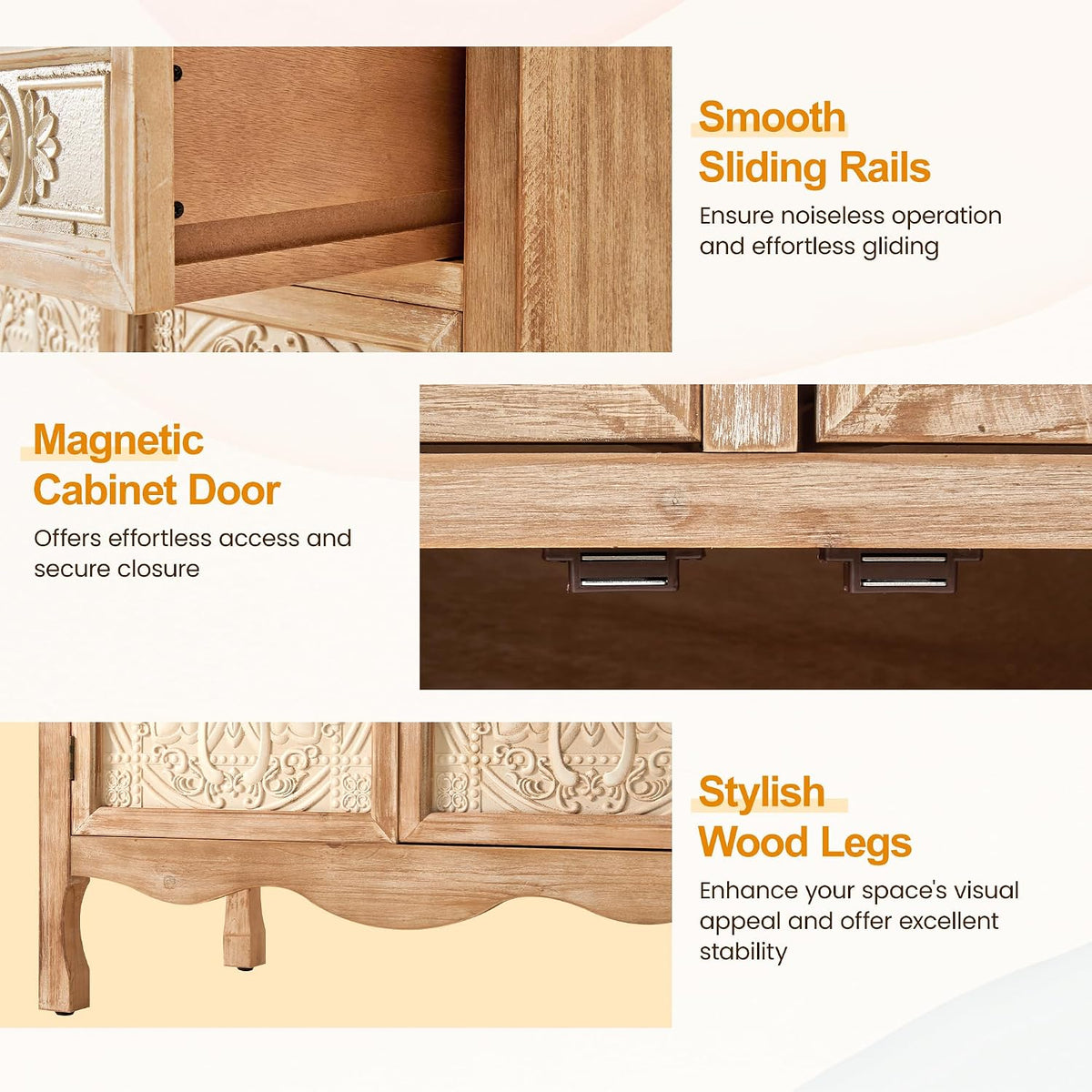 RoyalCraft 48" Tall Accent Cabinet with 2 Drawers, Vintage Storage Cabinet