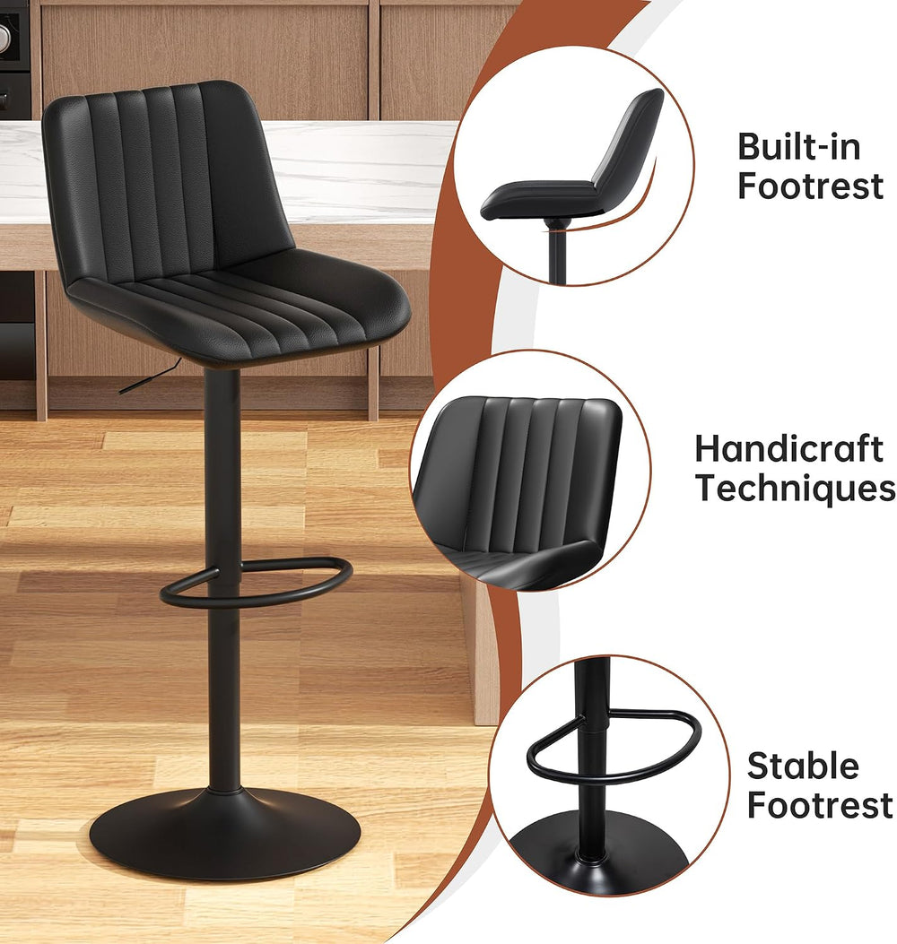 JAMFLY Modern Leather Bar Stools – Swivel & Height-Adjustable Bar Chairs ...