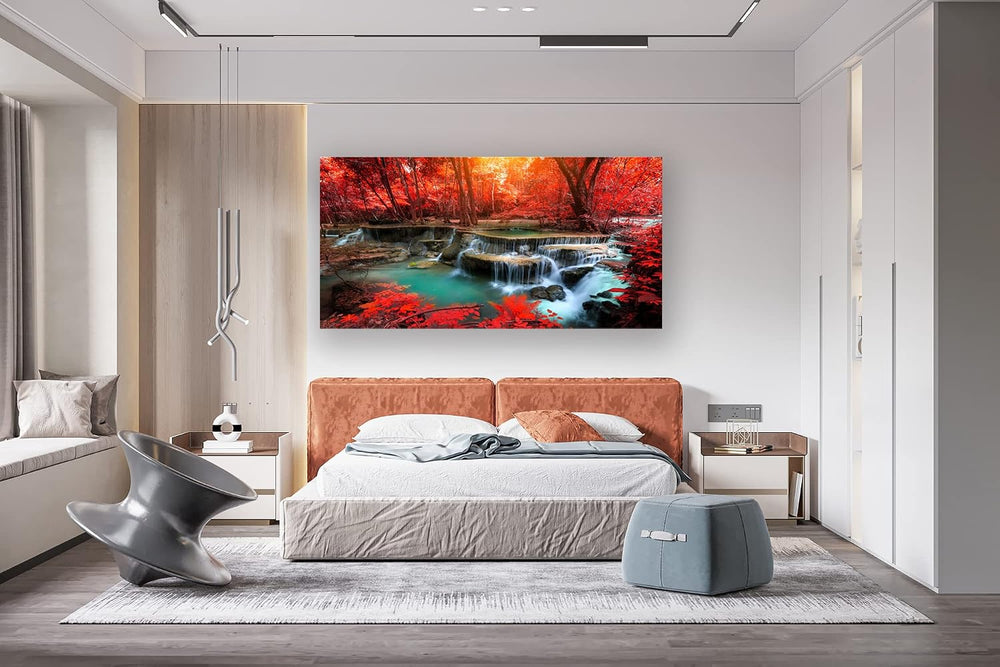 Muolunna BK03975 Wall Art Decor Canvas Print Picture Red Forest Waterfalls 1 ...