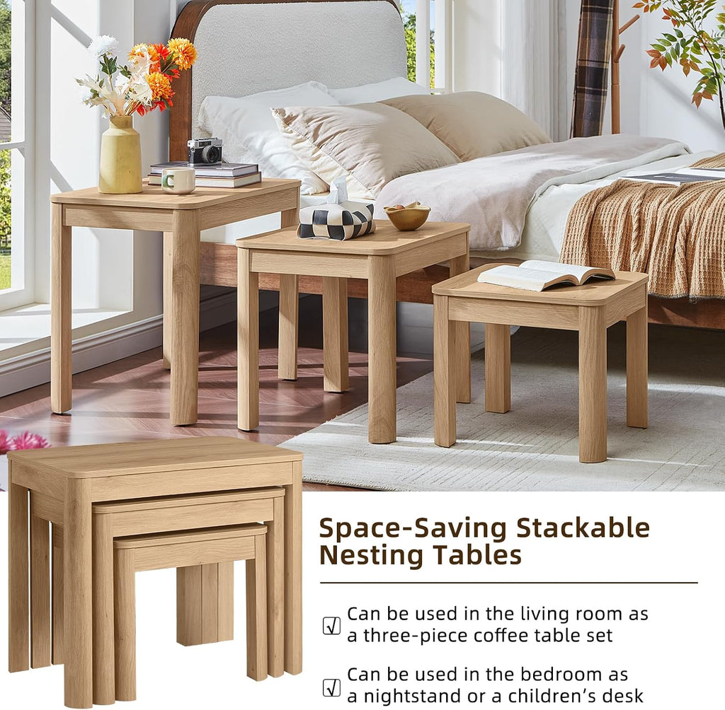 Joaxswe Farmhouse Nesting Tables Set of 3, Natural