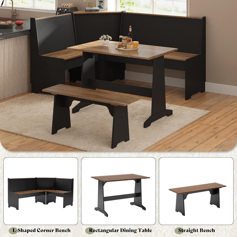 AMERLIFE 3-Piece Breakfast Nook Dining Set with Storage, Black Oak