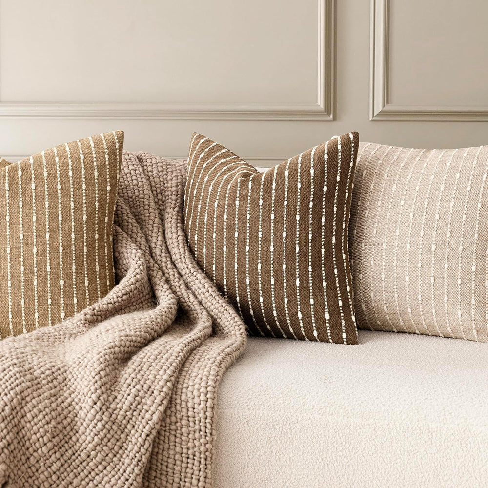Foindtower Decorative Striped Boucle Throw Pillow Covers 22x22 Inch Brown