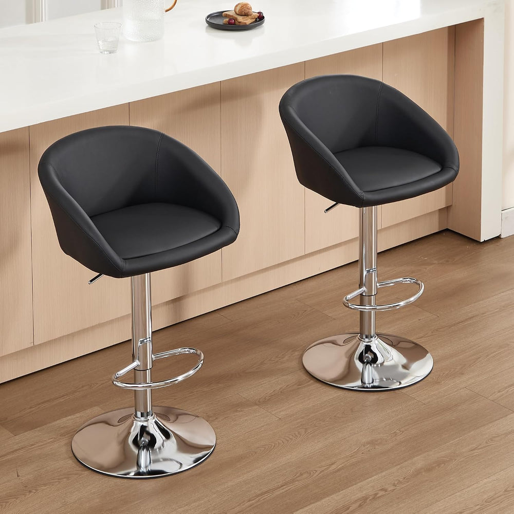 PU Leather Bar Stools Set of 2, Modern Swivel Barstools for Kitchen,Black