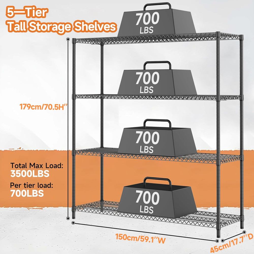 M MZG 2800LBS 59" W 4 Tiers Storage Shelves Load, Metal Shelving Wire Me...