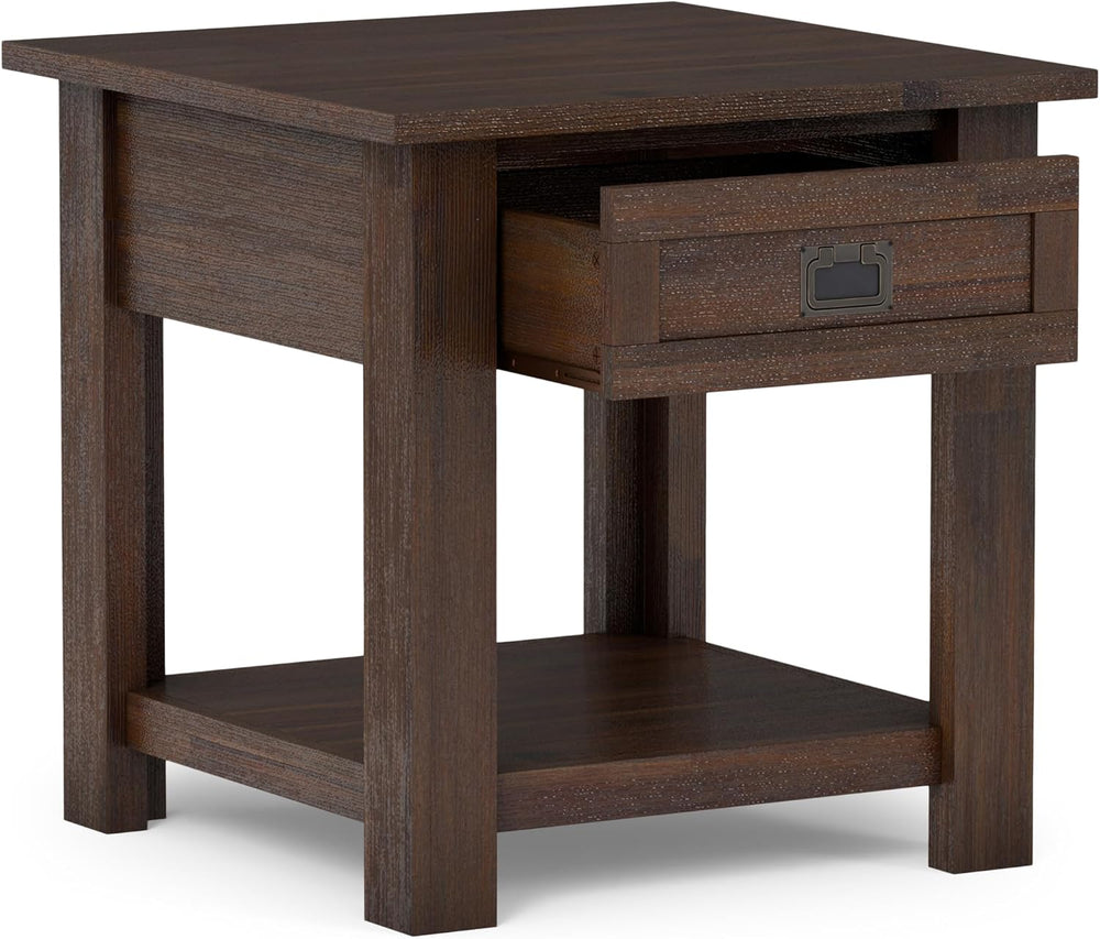 SIMPLIHOME Monroe 22" Wide Solid Wood End Table in Charcoal Brown