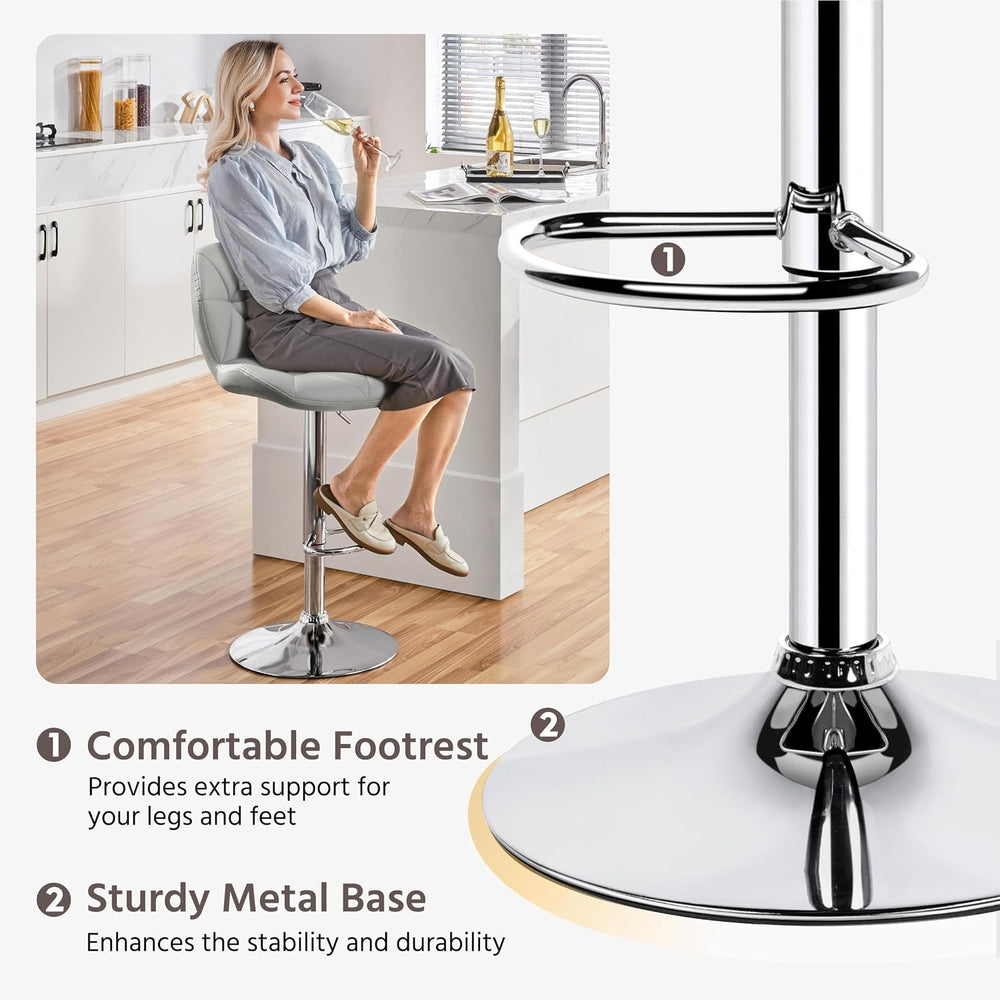 Yaheetech Bar Stools Set of 4 Adjustable Height Swivel Barstools Light Gray