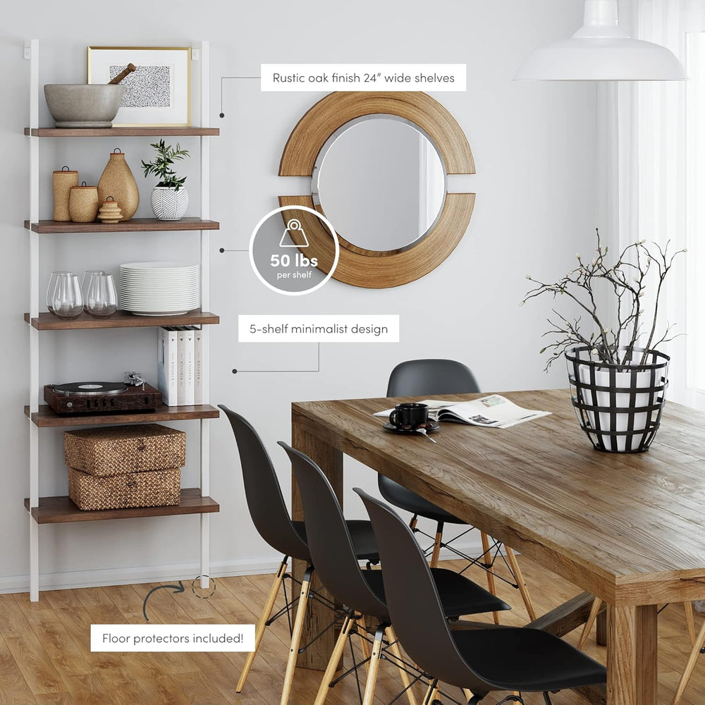 Nathan James Theo 5-Shelf Wood Modern Bookcase, Open Wall Mount Ladder Booksh...