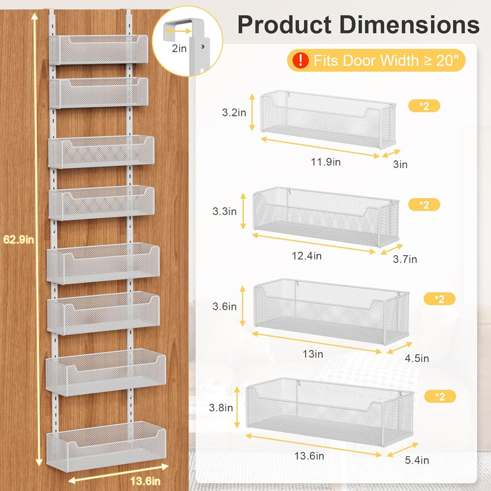 VyGrow Over the Door Organizer, 8-Tier Pantry Organizer with Fully Enclosed M...