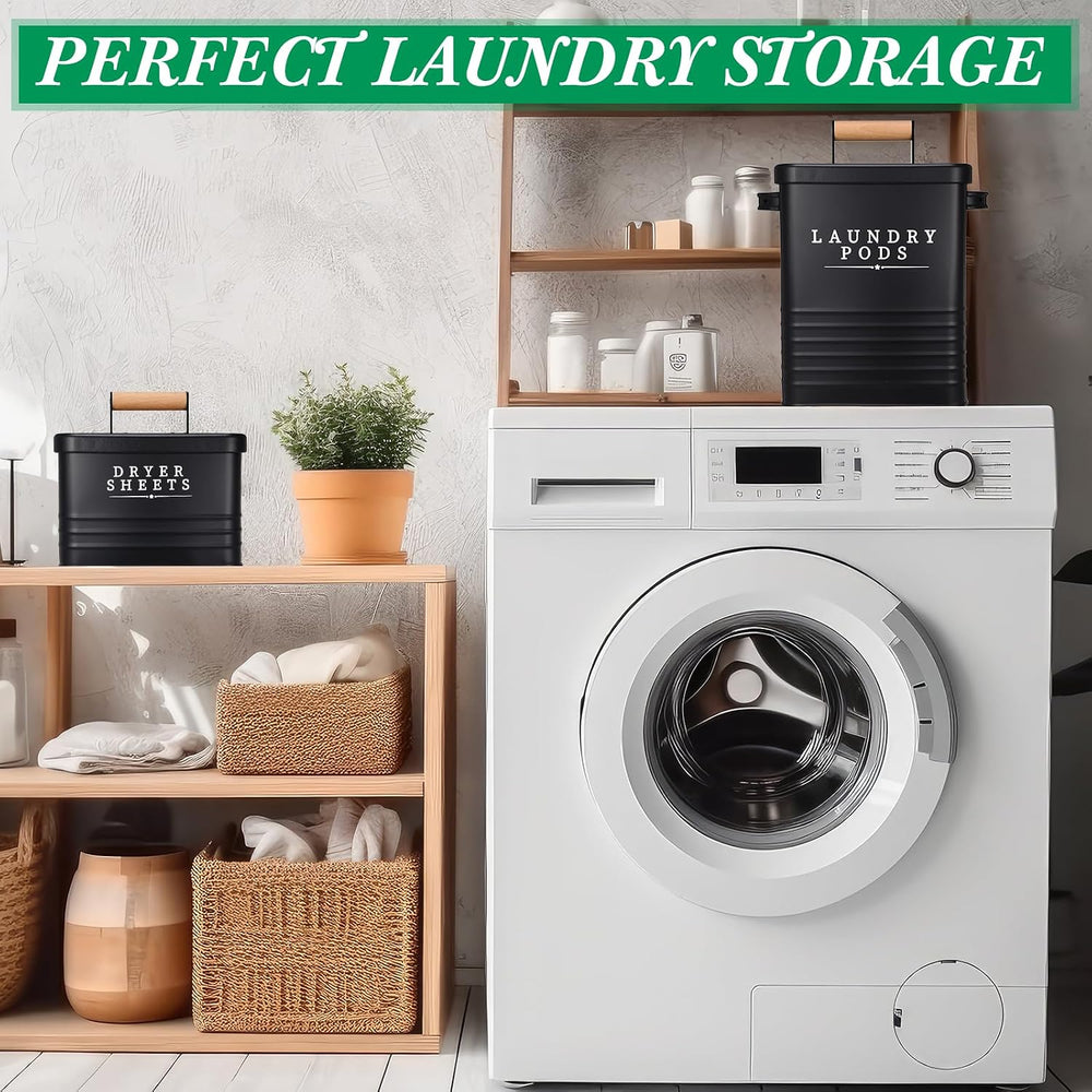 2 Pcs Farmhouse Metal Laundry Detergent Pod Container, Dryer Sheet Holder