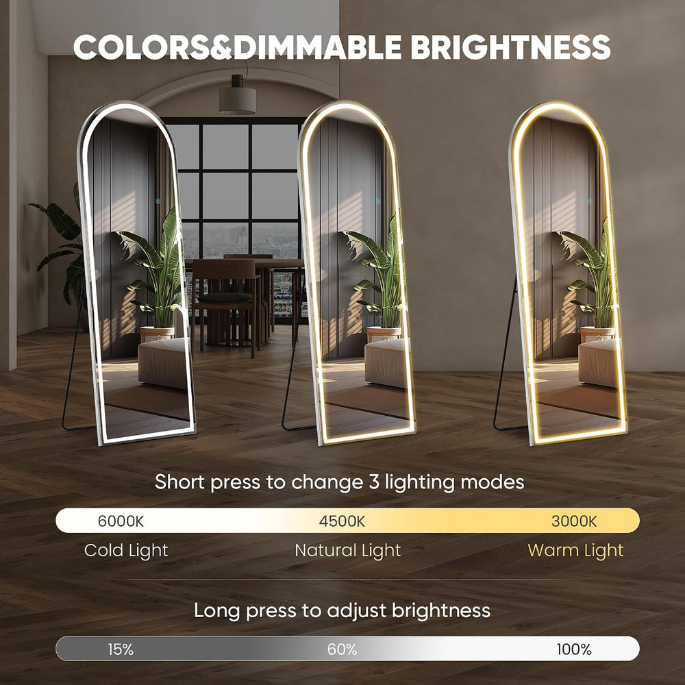 DUMOS Arched Full Length Mirror Lighted, 20"x63" LED Floor Standing...
