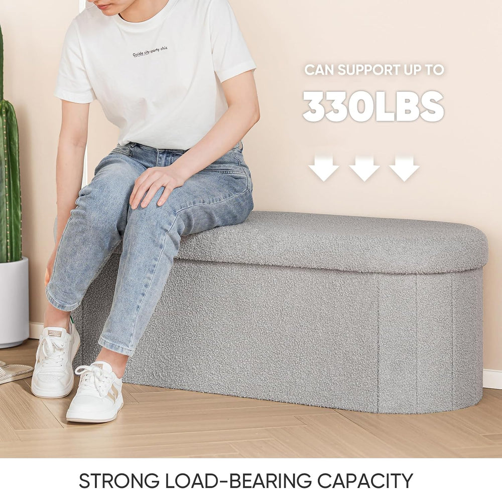 B FSOBEIIALEO 43.3" Sherpa Ottoman with Storage for Living Room, Grey