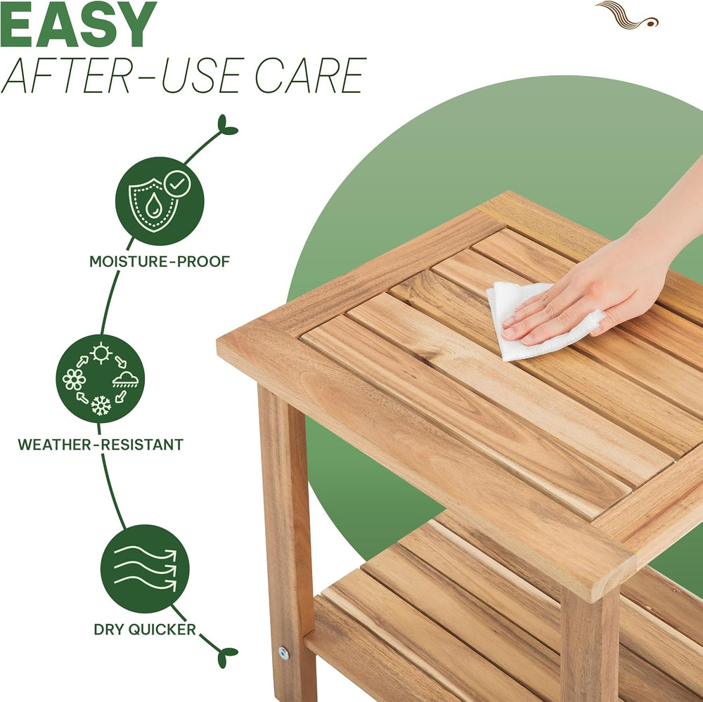 Acacia Wood Adirondack Side Table, 2-Tier Outdoor End Table - White Oak