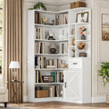Garvee 74'' Tall Corner Bookshelf- 6-Tier Book Shelf with Drawer & Cabinet
