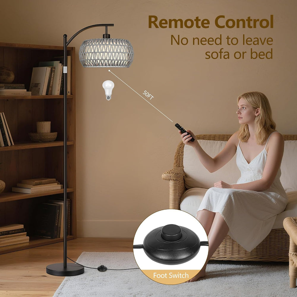 Rattan Floor Lamps for Living Room, Boho Standing Lamps with Grey Rattan&...