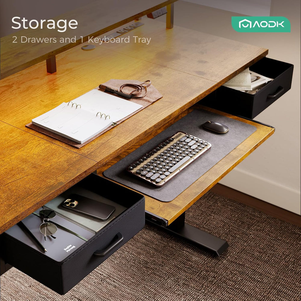 AODK 55 Inch Standing Desk with Drawers & Keyboard Tray, Rustic Brown