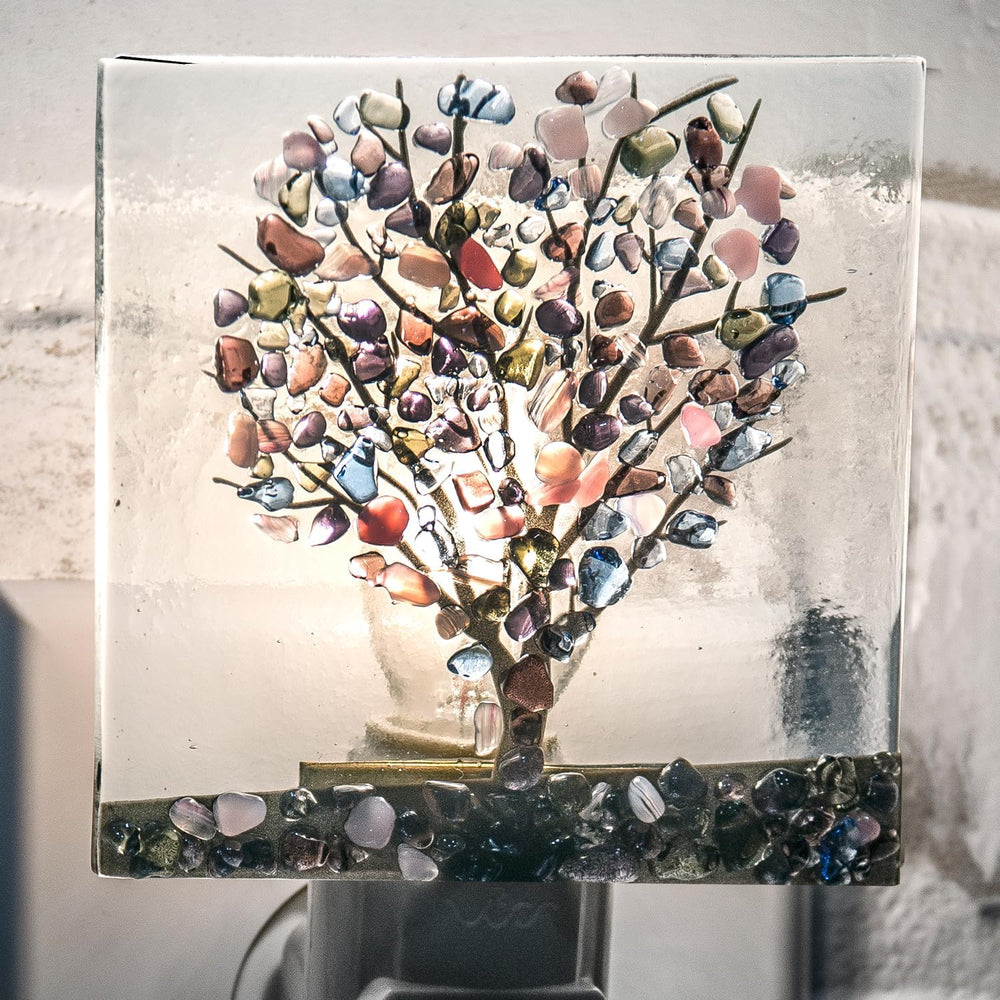 J Devlin Tree Glass Plug-in Night Light, Multicolor