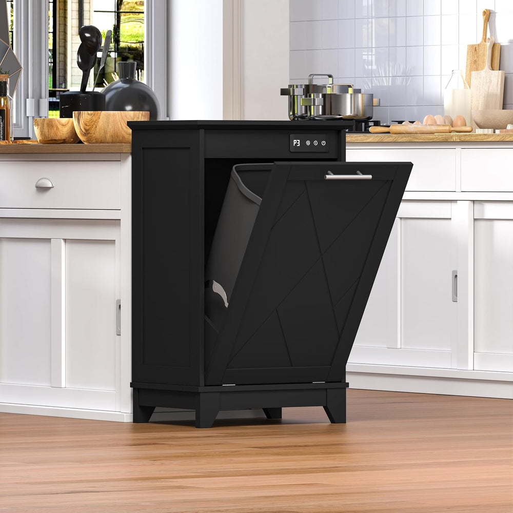 BORNOON Tilt Out Trash Can Cabinet, Hidden Trash Can Cabinet with Odor Contro...