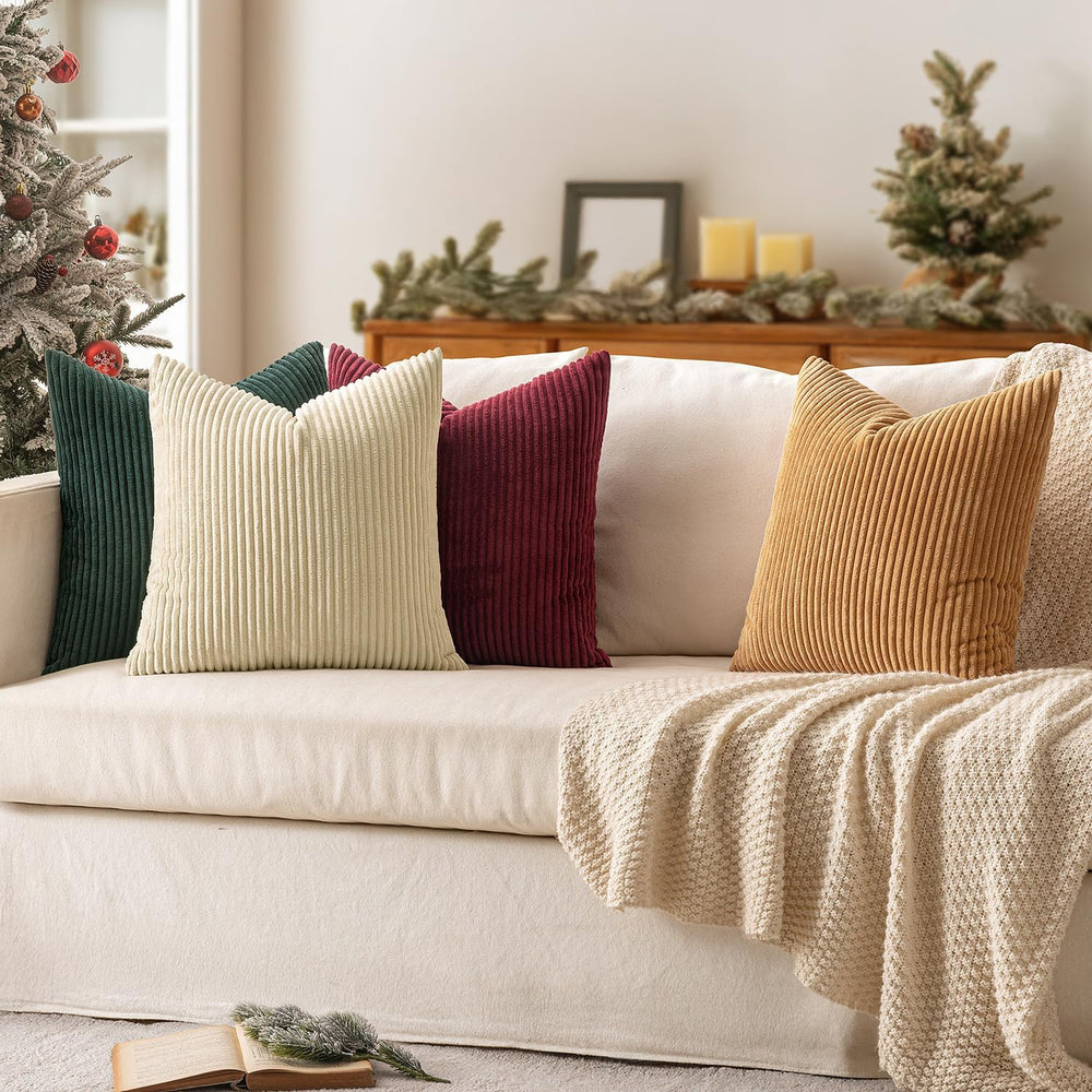 MIULEE Corduroy Decorative Throw Pillow Covers Christmas Red Green 18x18