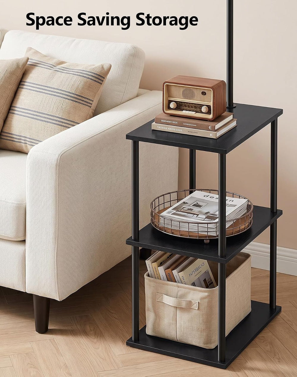 Swing Arm Floor Lamp with Table, Nightstands End Side Table for Living Room
