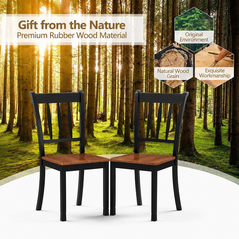 POWERSTONE Dining Chairs Set of 6, Rubberwood Kitchen Chairs, Black