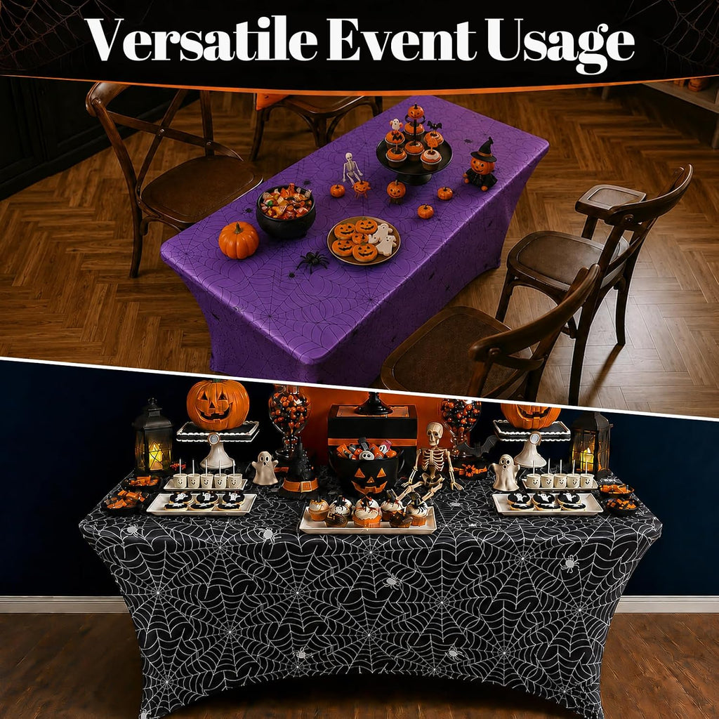 Lawnldyll 2Pcs Halloween Tablecloth 6 FT Spiderweb Spandex Table Cover