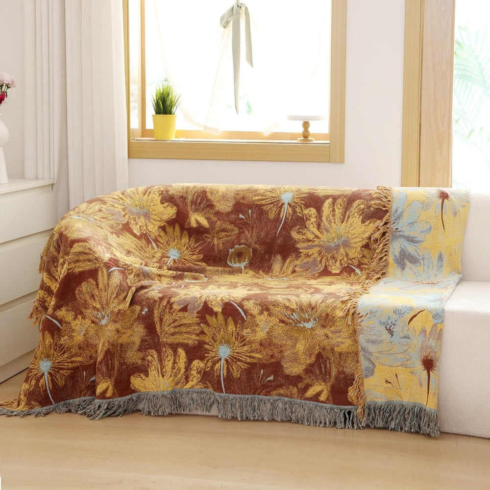 Boho Cotton Throw Blankets for Bed Couch, 100% Soft Cozy Cotton Blanket Rusti...