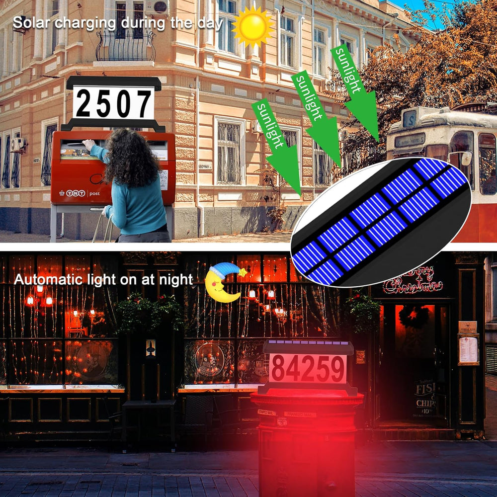 Solar Mailbox Numbers, Double sided Solar House Numbers for Outside