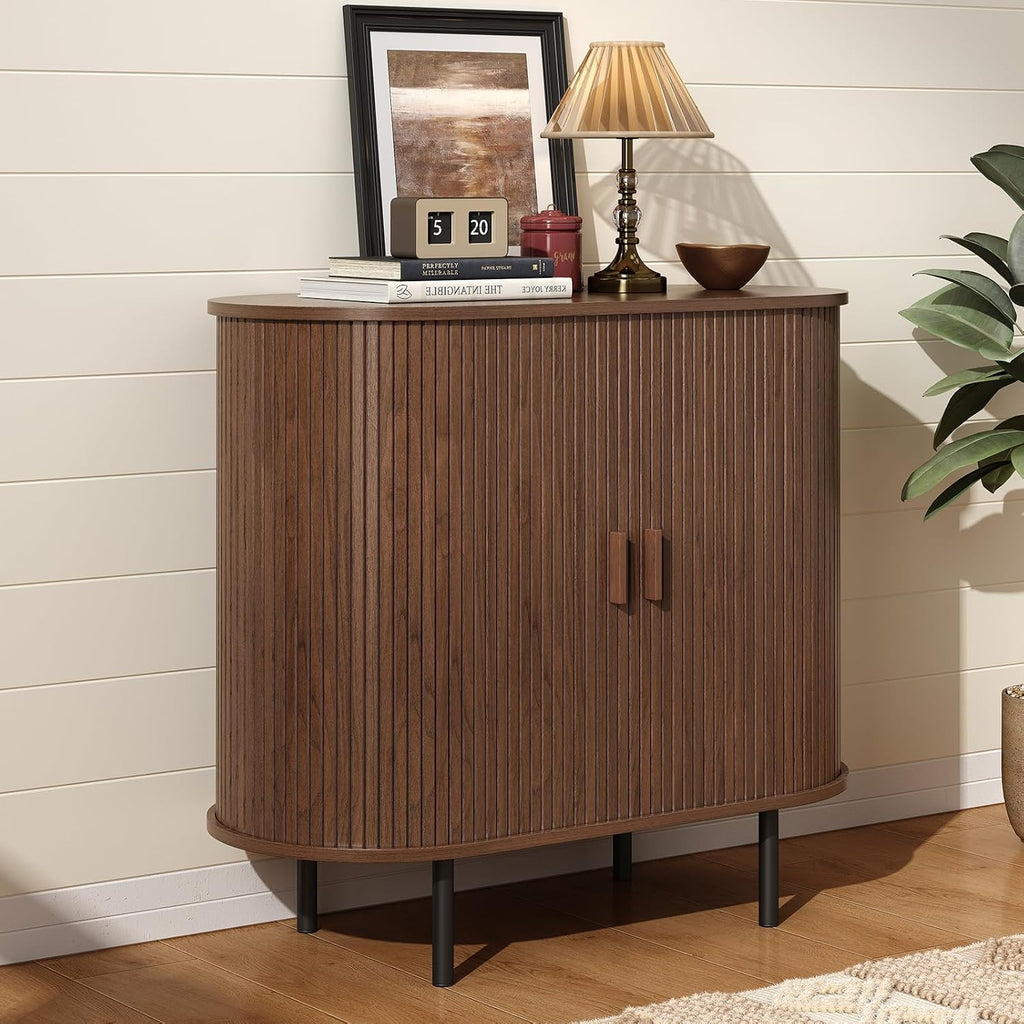 ONBRILL 31.5" Sideboard Buffet Cabinet Sliding Door/Adjustable Shelf Walnut