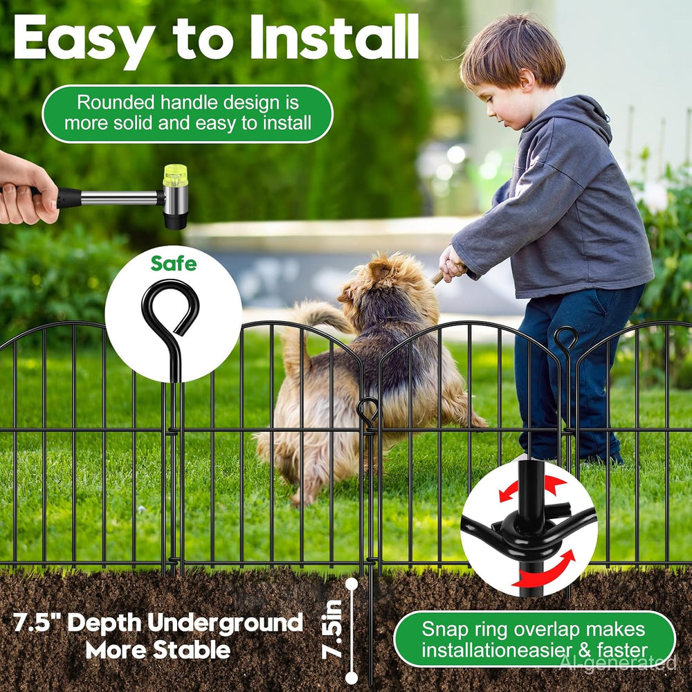Decorative Garden Fence 17in (H) x25ft (L),Arched Rustproof Metal No Dig