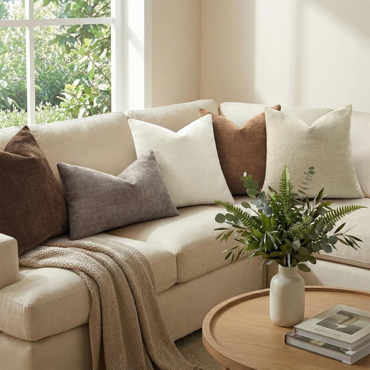 decorUhome Chenille Decorative Throw Pillow Covers 24x24 Set of 2, Brown