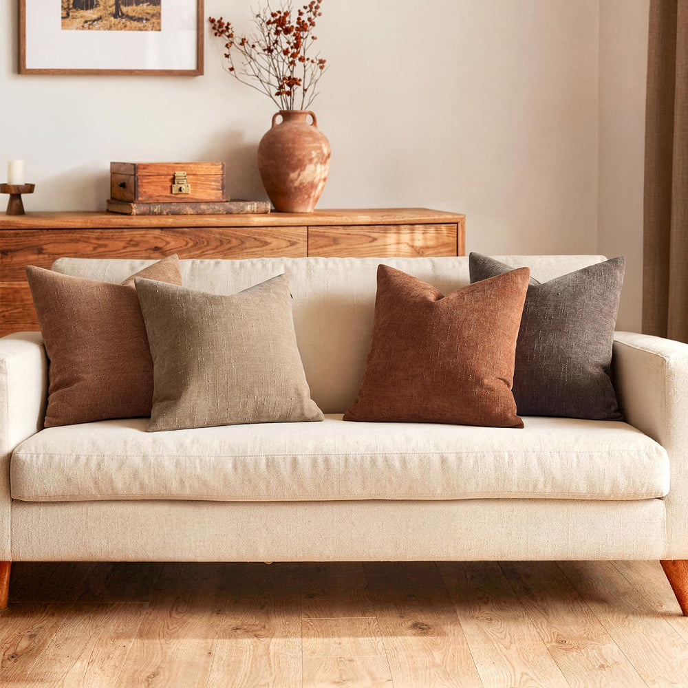 MIULEE 26x26 Inch Euro Textured Chenille Fall Throw Pillow Covers Dark Rust