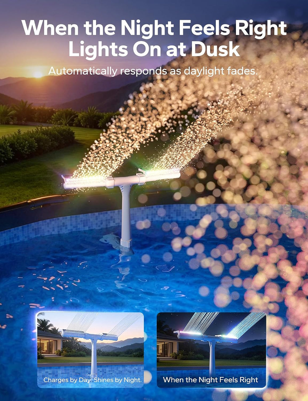 POOLHACKER Solar Pool Fountain with 10-Color LED Lights, Newly Refined Stream...