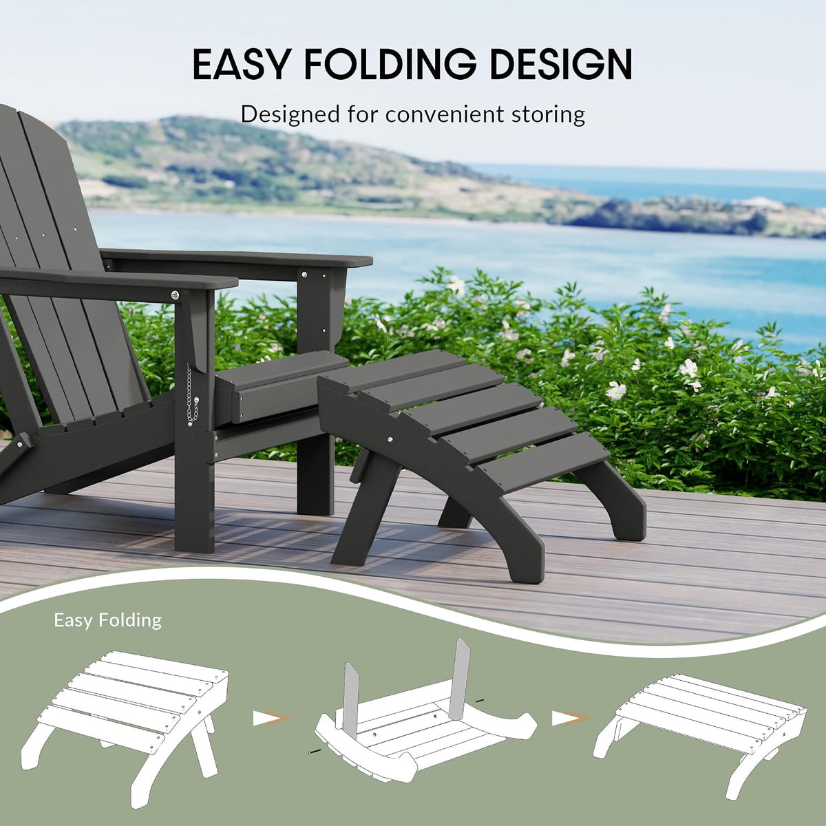 WestinTrends Dylan Outdoor Patio HDPE Adirondack Ottoman Footrest, Gray