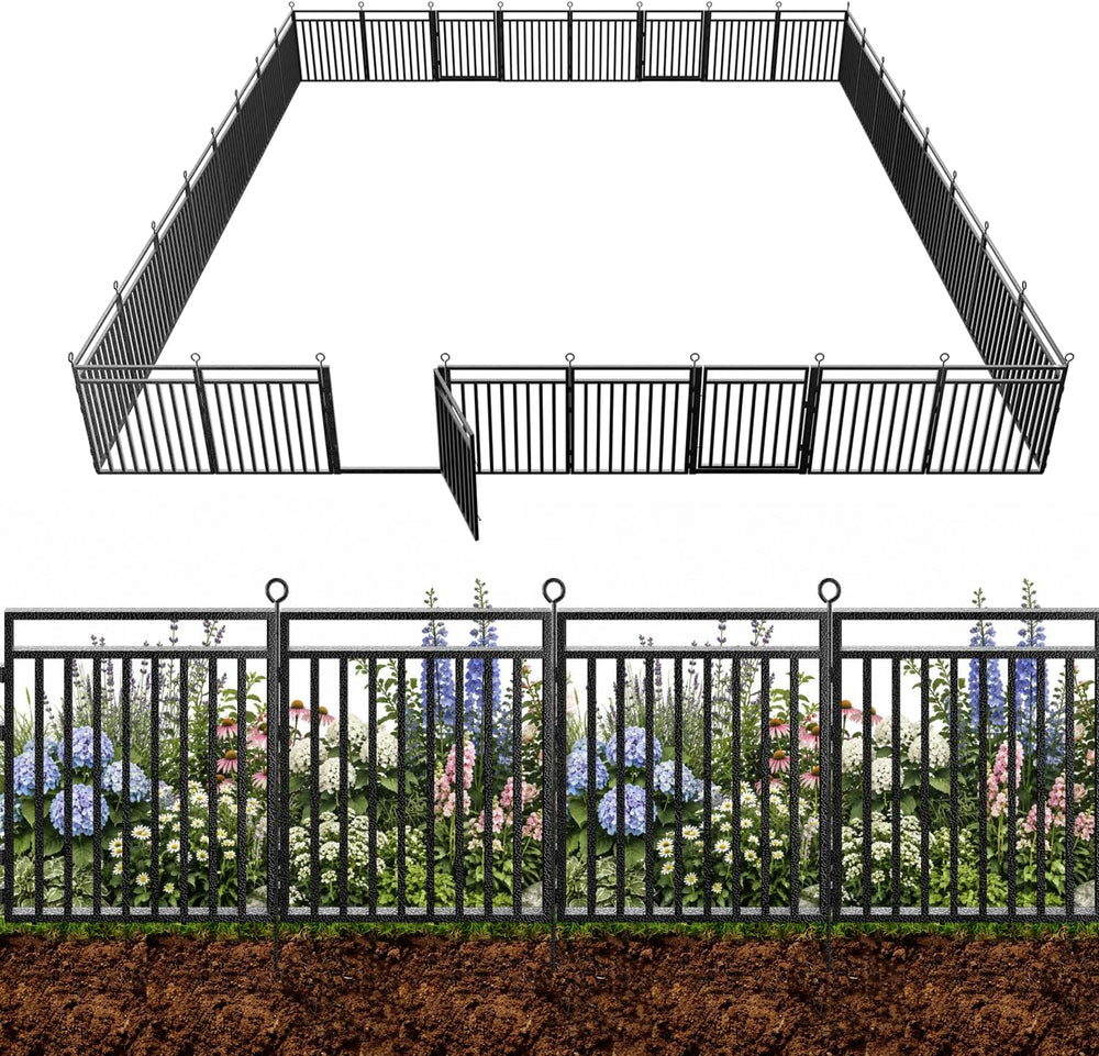 Decorative Garden Fence Metal Dog Fence Outdoor for Yard, 72ft (L) × 32in (H)...