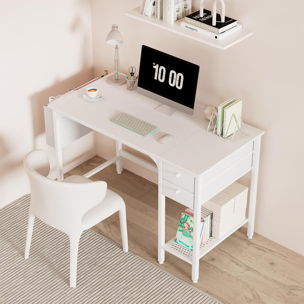 Lufeiya White Small Desk with Drawers - 40 Inch Computer Desk for Small Space Home Office, Modern Study Writing Table PC Desks