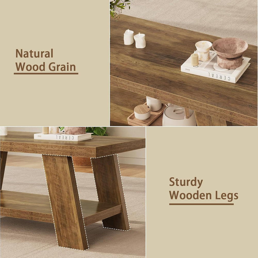 Tohomeor 47.24" Coffee Table for Living Room, Farmhouse Wooden Coffee Ta...