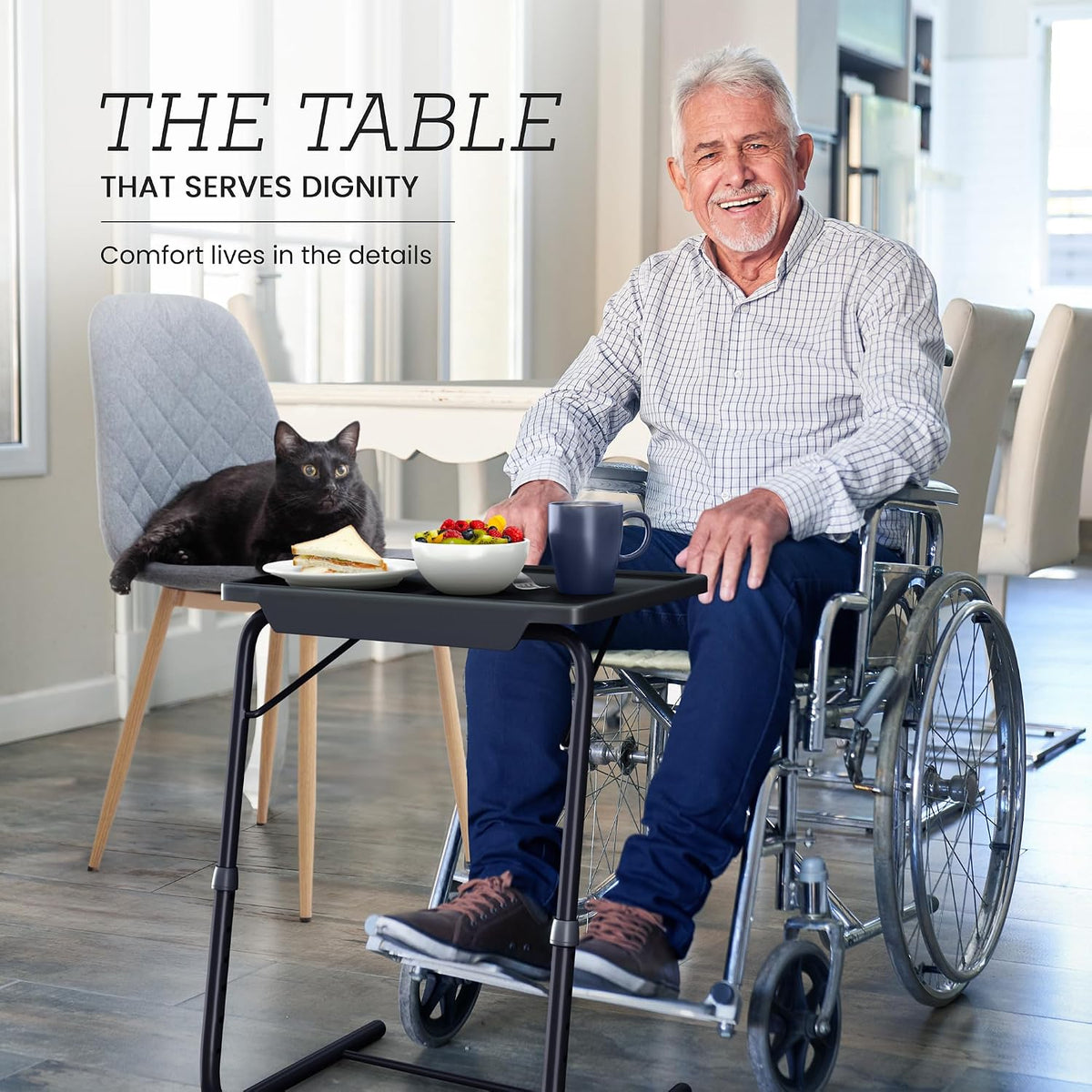 Our Modern Space Adjustable TV Tray Table - 6 Height & 3 Tilt Angle Settings | Multifunctional Foldable Tray Table for Eating Laptop Dinner or Bed Use | Easy to Assemble & Store | Portable Desk