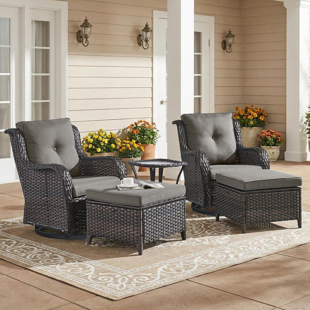 Outdoor Patio Furniture Set-5 Piece Outdoor Swivel Rocker Chairs with Ottoman...