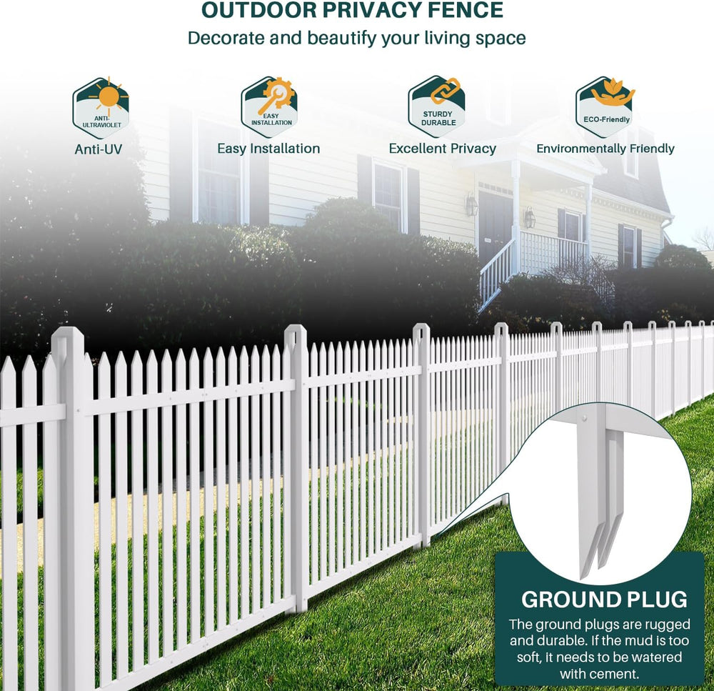 Bynbbur 2 Panels White Picket Fence 42" W x 36" H Garden Picket Fen...